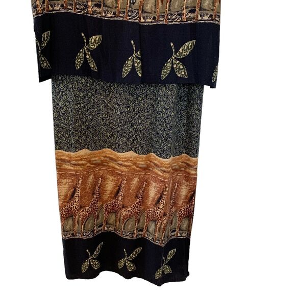 Whirlaway Frocks 2-PC Dress Womens 16 Giraffe Print Bohemian Side Slits VTG 80s - Picture 8 of 11